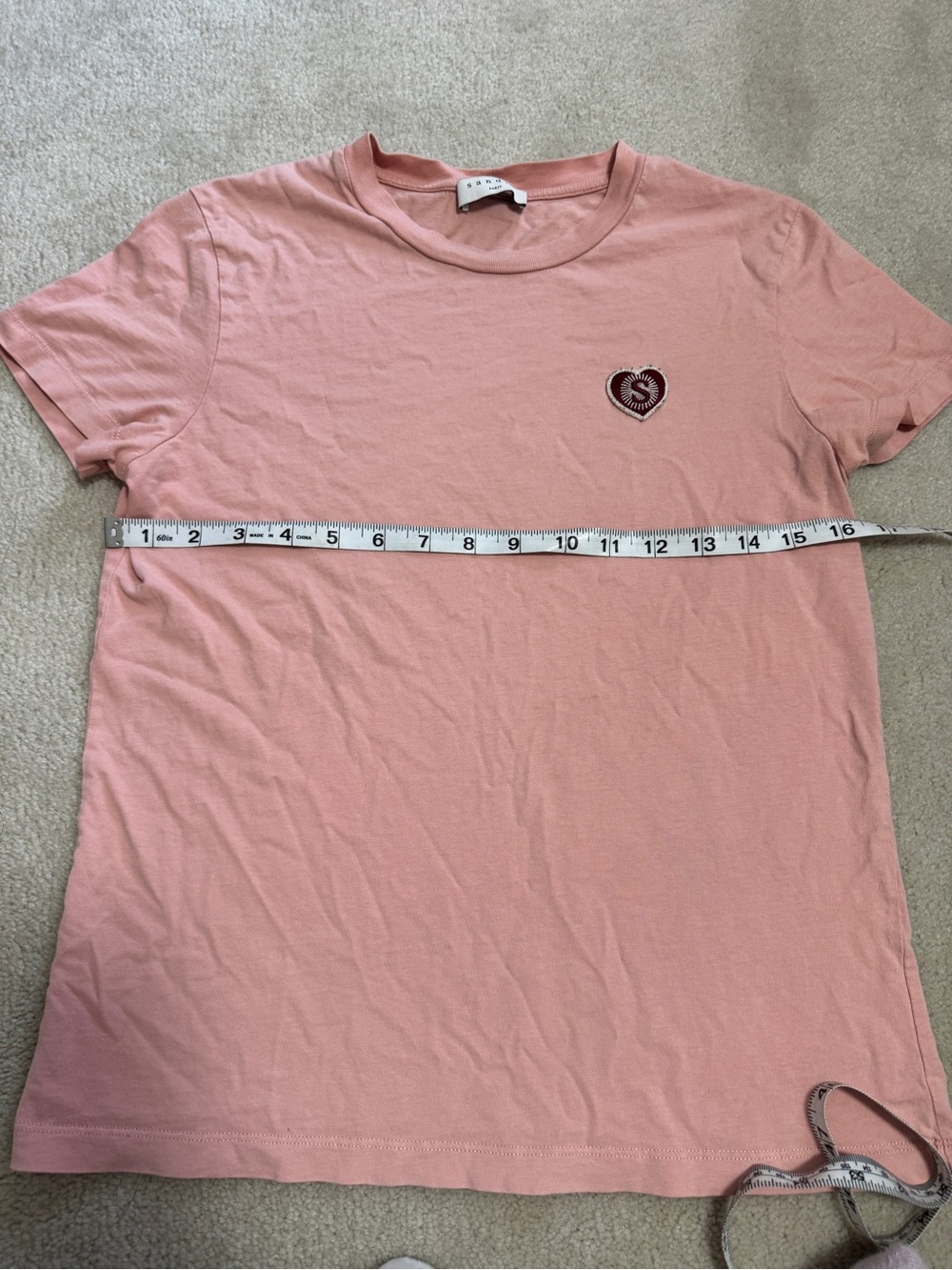 Sandro Blush Pink Short Sleeve Crewneck Tee with Heart Patch